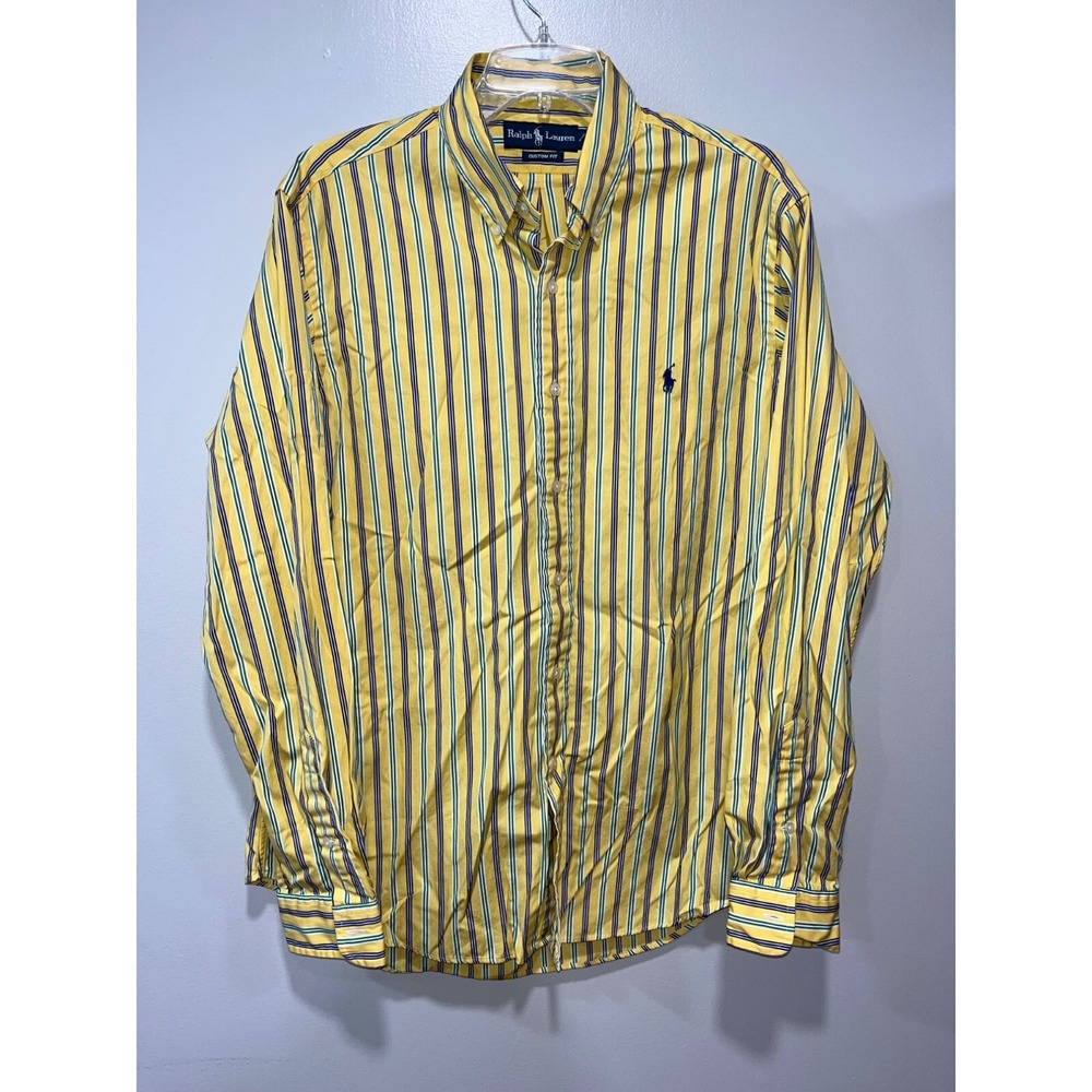 Ralph Lauren Mens Button-Down Long Sleeve Shirt Size Large Yellow Stripped